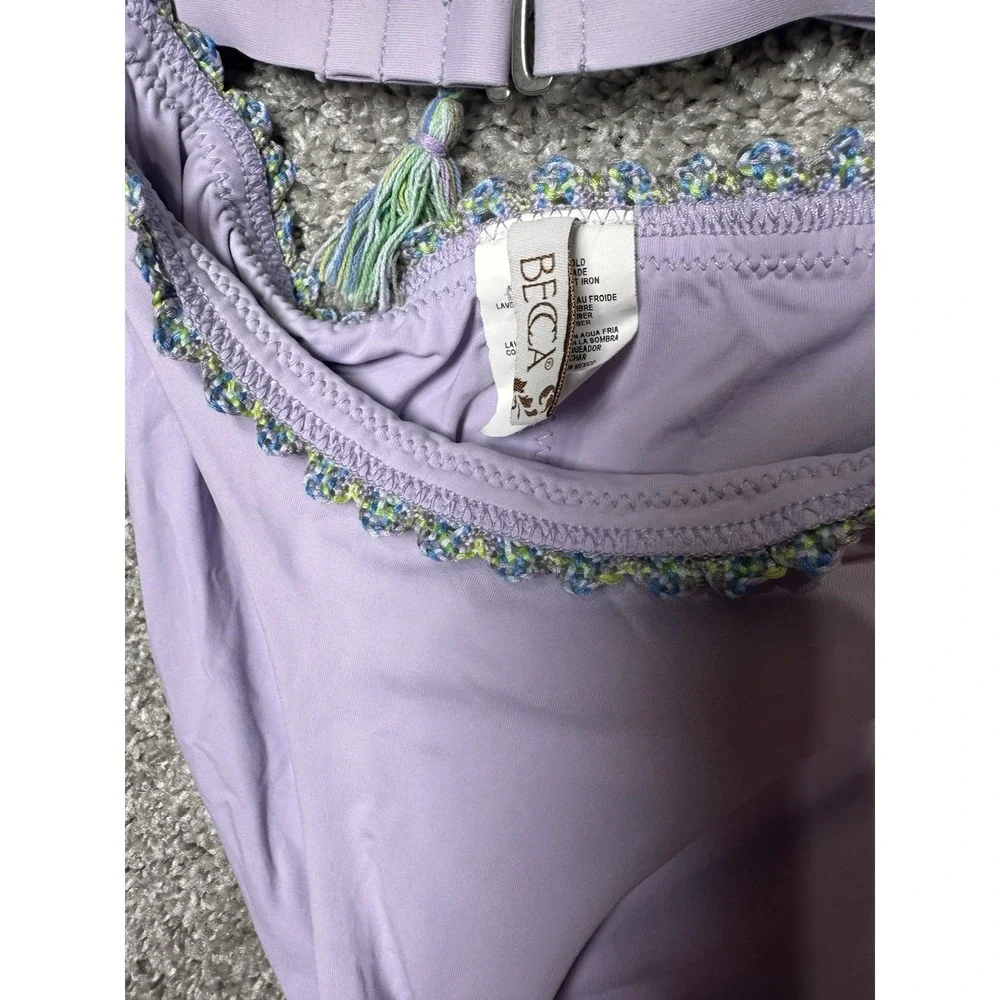 BECCA by Rebecca Virtue Iris Purple Crochet‎ Trim Bikini Set Size Large EUC!